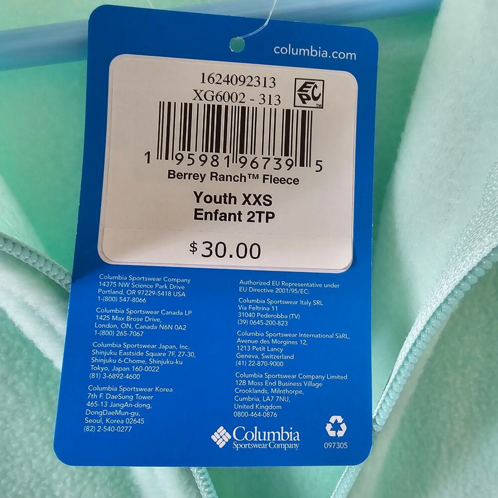 Columbia Youth XXS Mint Green Fleece Zip Jacket NWT Outdoor Hiking Winter Warm - Picture 6 of 13